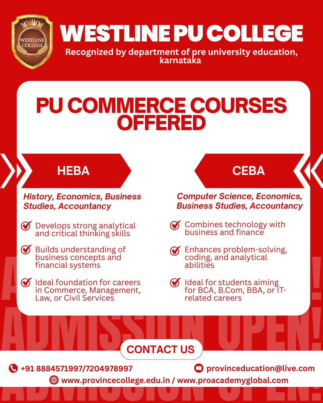 Province college PUC Commerce admisssions